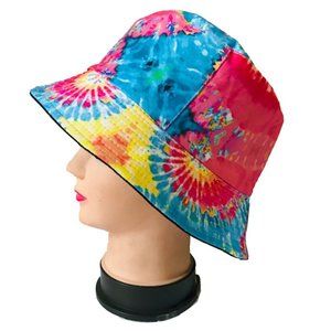 Men Women Tie Dye Summer Bucket Fisherman Hat - Pink/Blue/Yellow